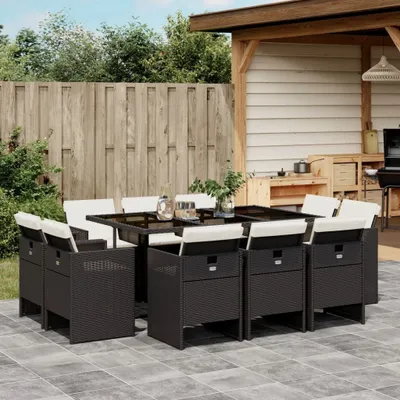 Produktbild von Langlebig Gartenmöbel Set Balkonmöbel-Set 11-tlg. Garten-Essgruppe mit Kissen Schwarz Poly Rattan - Gartenmöbelgarnituren Octo7699735 4parcel