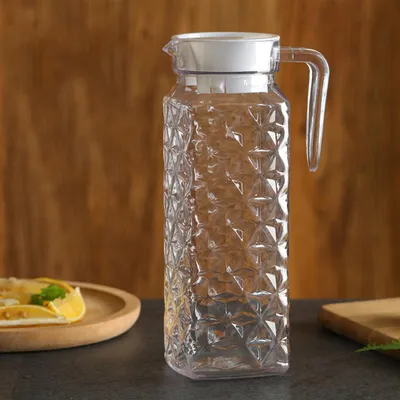 Zdjęcie produktu dla Akrylowy dzbanek do soków z wzorem diamentowym, przezroczysty, 1,1 l