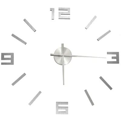A 3D wall clock with silver numbers and hands on a white background.