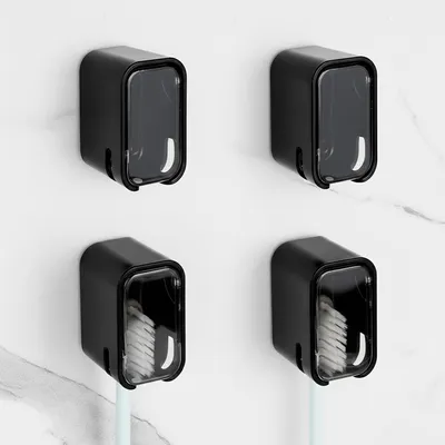 Image de Solidchoice - Ensemble de 4 supports muraux pour brosses à dents avec couvercles