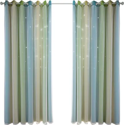 Image de Mode Tulle Hollow Out Rideaux étoilés, gradient rideaux blackout, coloré double couche Star Cut Out bandes rideaux de fenêtre, 1 panneau, 134 × 160 cm, vert