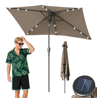 Zdjęcie produktu dla Parasol Izrielar, 140x210m, ochrona UV50+, regulowany, parasol ogrodowy, parasol plażowy, z oświetleniem LED i panelem słonecznym, składany, tkanina z powłoką PA, kolor taupe
