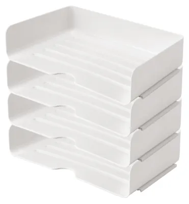 Produktbild von Stapelbarer Papierorganizer mit 4 Fächern – Schreibtischorganizer – Dokumentenablage – Briefablage – Aufbewahrungsbox – Weiß – Dokumentenhalter