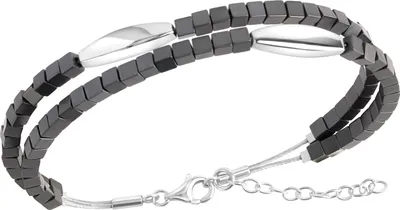 Zdjęcie produktu dla Zeeme Bransoletka ze stali nierdzewnej 2-rzędowa z kamieniami hematytowymi o długości 17,5+3 cm