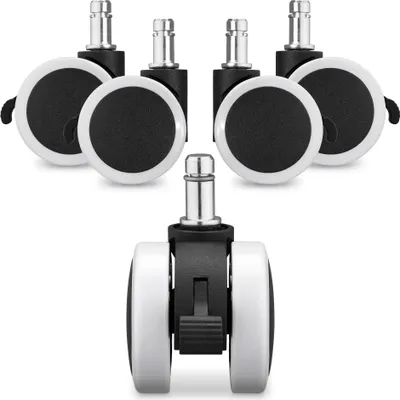 A product image showing multiple office chair casters and one caster in the foreground.