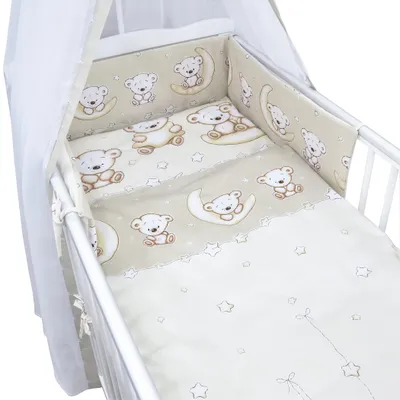 Produktbild von Baby Delux Baby Bettwäsche Bettset 4-tlg Bettausstattung Nestchen Himmel Teddy Beige