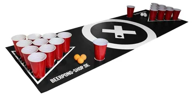 Produktbild von Beercup Bierpong Matte, Beer Pong Set für Erwachsene Partyspiele, Beerpong Tisch-Matte, Tischmatte für Beer Pong Spiel mit 70 Red Cups-Bierpong Becher-Set, Bierpong-Tischmatte mit Leichter Reiniung