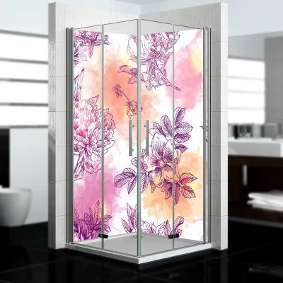 Produktbild von dedeco Eck-Duschrückwände Aluminium wasserfest Motiv: Boho V3, Nano-Protect hochglänzend, 2 x 80x200x0,3cm, Fliesenersatz fugenlos Wandverkleidung Wandpaneele,  Germany