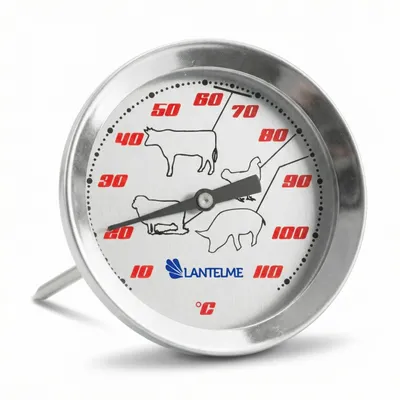 Produktbild von Bratenthermometer Edelstahl mit 12cm Sonde bis 112°C Analog Fleisch Thermometer für Braten Grillen Fleischthermometer Rind Geflügel Lamm Schwein
