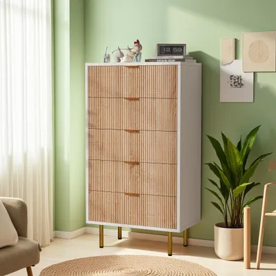 Produktbild von INONEFT Kommode mit 5 Schubladen, Komodenschrank, Schubladenschrank, Aufbewahrungsschrank, Schrank für Schlafzimmer und Wohnzimmer, 60x34x110 cm, Weiß