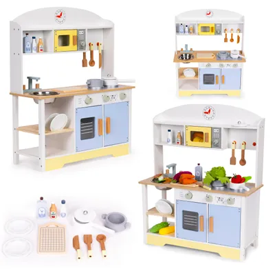 Obrázek produktu pro ECOTOYS TL103013 Dětská dřevěná kuchyňka s troubou, pračkou a mikrovlnkou + 12 doplňků