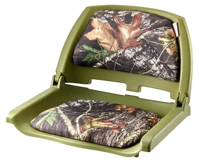 Imagen del producto de Silla para barco VEVOR, con respaldo bajo, ideal para embarcaciones de pesca, yates y barcos. Fabricada con un acolchado de espuma gruesa y tejido de poliéster PU, con un diseño plegable. Color: camuflaje