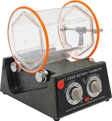 Obrázok produktu pre Bubnová leštička na šperky – leštička – výkon 150 W, 220 V – otáčky 500–3000 ot./min, 5 stupňov – zástrčka EÚ – 23×18×24 cm – čierna