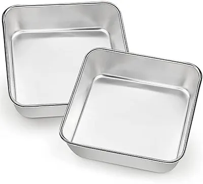 Produktbild von Homikit Kuchenform 2er Set, Edelstahl Eckige Brownie Backform Auflaufform für Kuchen/Brownie/Lasagne, Außengröße 16 x 16 x 4,8 cm, Gesund, Spülmaschinengeeignet