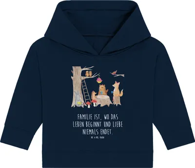 Produktbild von Mr. & Mrs. Panda Organic Baby Hoodie Waldtiere Picknick 12. - 18. Monat - French Navy - Geschenk, Lustige Sprüche, Hase, Maus, Wald, Igel, Kapuzensweatshirt, Kapuzenshirt
