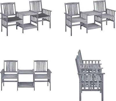 Immagine prodotto di vidaXL Sedie da giardino con tavolo da tè e cuscini in legno massiccio di acacia - Sedia da giardino con tavolo da tè - Sedie da giardino con tavoli da tè - Set da bistrot - Set da bistrot in legno