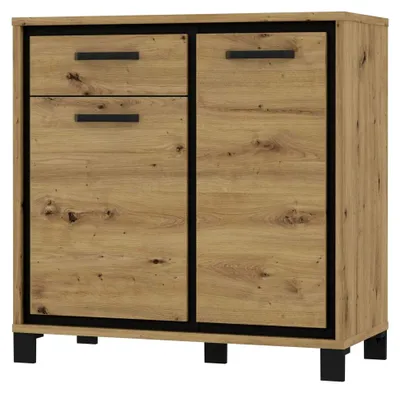 Produktbild von Sideboard mit 1 Schublade und 2 Türen, Holzwerkstoff, Artisan Eiche/Schwarz Eiche, B x H x T: 91,4 x 91,2 x 41,5 cm