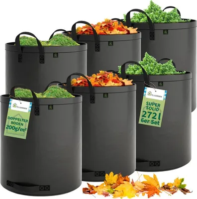 Produktbild von TTL GARDEN 6x 272L Gartensack SUPER SOLID Schwarz – extra stabiler Laubsack mit Doppelboden