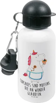 Produktbild von Mr. & Mrs. Panda Trinkflasche Einhorn Küche - Weiß - Geschenk, Torte, Muffin, Sportflasche, Unicorn, Kinder, Wasserflasche, Kuchen, Kindergarten, Einhörner, für den