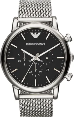 A close-up studio shot of an Emporio Armani watch.