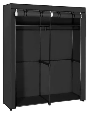 Productafbeelding van Opvouwbare kledingkast van stof met 2 kledingroedes, zwart, 140 x 43 x 174 cm