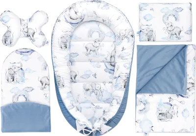 Obrázok produktu pre Pepi Baby Nest Cocoon 5-dielna súprava hniezd pre bábätká Novorodenecká súprava hniezd s plaziacou sa dekou Butterfly Pillow Velvet Eledreams Blue