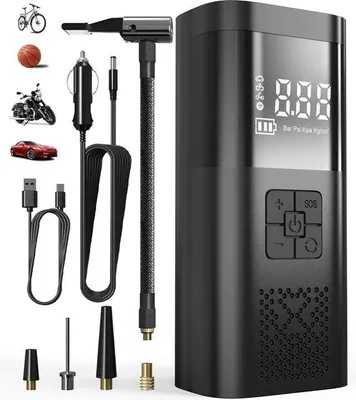 Obrázek produktu pro Elektrická mini pumpa 150 PSI s USB a LED světlem pro jízdní kola, motocykly a automobily