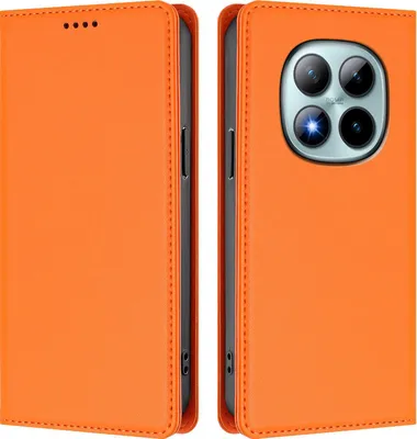 Image de Étui en cuir pour Xiaomi Redmi Note 15 Pro+, étui à rabat magnétique en cuirPolyuréthaneavec support, orange