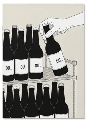 Zdjęcie produktu dla PLAKAT – 29 x 42 cm (A3) – Rafał Szymański – Minimalistyczna czarno-biała ilustracja przedstawiająca dłoń z butelką – Dekoracja ścienna do salonu, sypialni i przedpokoju, nowoczesny plakat, bez ramy