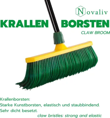 Produktbild von Novaliv Premium Krallenbesen mit Stiel 30cm inkl. Jumbo Kehrgarnitur, Spezialbesen gebogenen Borsten Kunststoffkopf -Ideal als Gartenbesen, Kratzbesen, Kunstrasen Besen, Optimal für Camping