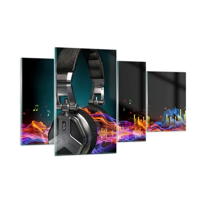 Produktbild von Bilder auf glas - Feuer Audio Kopfhörer - 120x70cm - Glasbilder - Wandbilder - Kunstdruck - zum Aufhängen bereit - Wanddekoration aus Glas - Glas Bilder - Wandbild auf Glas - 4 Teile - GDL120x70-2653