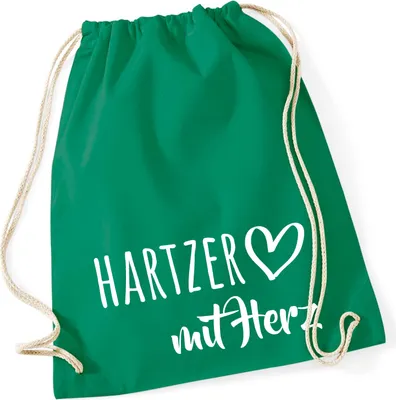 Produktbild von Huuraa Turnbeutel Hartzer mit Herz 12 Liter Kelly Green Baumwolle Rucksack Geschenkidee
