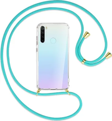 Produktbild von Handykette Backcover-Schutzhülle mit Band (Metall goldfarben) für Xiaomi Redmi Note 8 - türkis