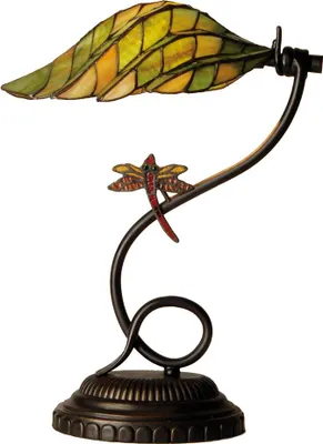 Zdjęcie produktu dla Lampa stołowa Clayre & Eef Tiffany Ø 34x45 cm zielono-brązowa szklana ważka