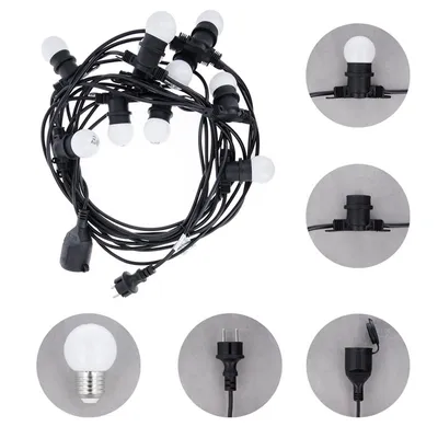 Produktbild von Gartenlichtgirlande 12m Outdoor + 10 Glühbirnen G45 weiß 2W IP65