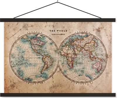 Produktbild von MuchoWow® Textilposter Weltkarte - Vintage - Papyrus - Kinder - Junge - Mädchen 120x80 cm mit schwarzem Rahmen - Wanddeko