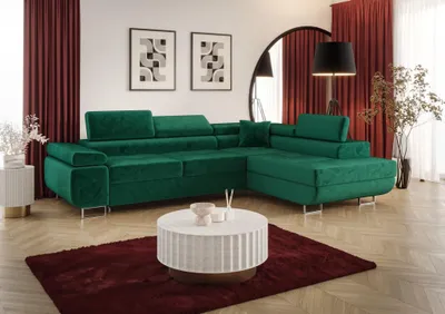 Produktbild von Ecksofa Schlafsofa Sofa MONARO Stoff Monolith Grün Ottomane Rechts