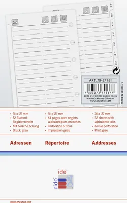 Produktbild von rido Einlage Adressen Timing 3 - A7 - 32 Blatt - mit Register