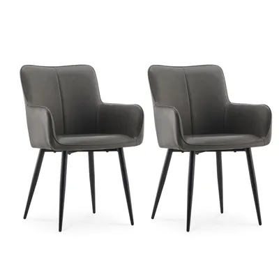 Image de CLIPOP Lot de 2 chaises de cuisine en similicuir,chaise rembourrée épaisse,gris