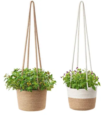 Zdjęcie produktu dla 2 kosze wiklinowe do zawieszania doniczek, dekoracja ścienna, kwiaty