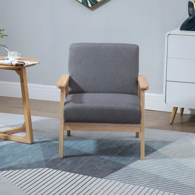 Immagine prodotto di Poltrona reclinabile, poltrona da salotto con braccioli, sedia da pranzo, poltrona relax con aspetto in lino, poltrona imbottita, grigio, 64 x 70 x 72 cm. Grigio
