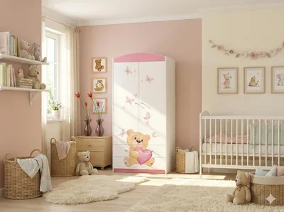 Image de Armoire pour enfants 88x187x54 Rose 2 portes 2 tiroirs Étagères Tringle à vêtements Espace de rangement Chambre d'enfants Filles Garçons