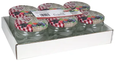 Immagine prodotto di DOSEN-ZENTRALE Schraubdeckelglas Sturz 330ml mit 82mm TO-Deckel Holz/Herzdekor 6er Tray