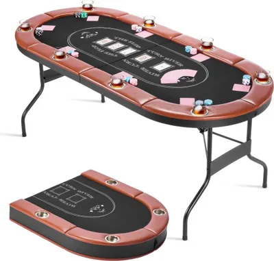 Immagine prodotto di Tavolo da poker pieghevole e pieghevole per 8 giocatori - Tavolo ovale portatile da 183 cm - Perfetto per le partite di poker