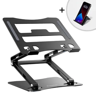 Immagine prodotto di Supporto per laptop e tablet Wozinsky Wrs-Cpy75Dsb in alluminio + Gratis! Supporto per smartphone - Nero
