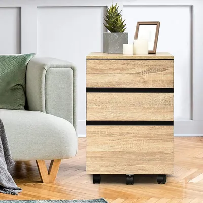 Obrázek produktu pro COSTWAY Mobilní podstavec, skříňka na dokumenty na kolečkách, skříňka na dokumenty se 3 zásuvkami, kancelářská skříňka s podstavcem proti překlopení, víceúčelová mobilní skříňka na dokumenty dopisy