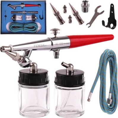 Immagine prodotto di Set di pistole per aerografo con 3 ugelli grandi e 2 serbatoi Fengda BD-158S 0,5, 0,8, 1,0 mm