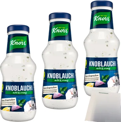 Produktbild von Knorr Knoblauchsauce mit Zwiebelstückchen und Joghurt mild und cremig 3er Pack (3x250ml Flasche) + usy Block