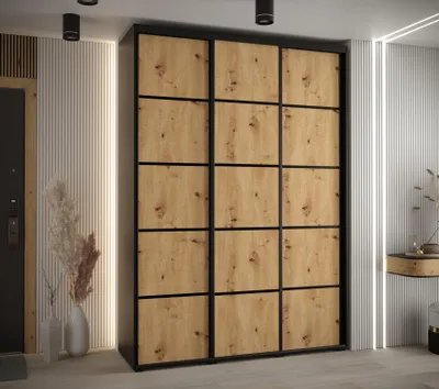 Obrázok produktu pre Šatníková skriňa YVONA 4 - 170/45 cm, čierna / dub artisan / čierna
