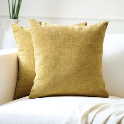 Produktbild von 2er-Set Kissenbezüge | Senfgold (50 x 50 cm) | Dekorative quadratische Kissenbezüge für Sofa und Couch